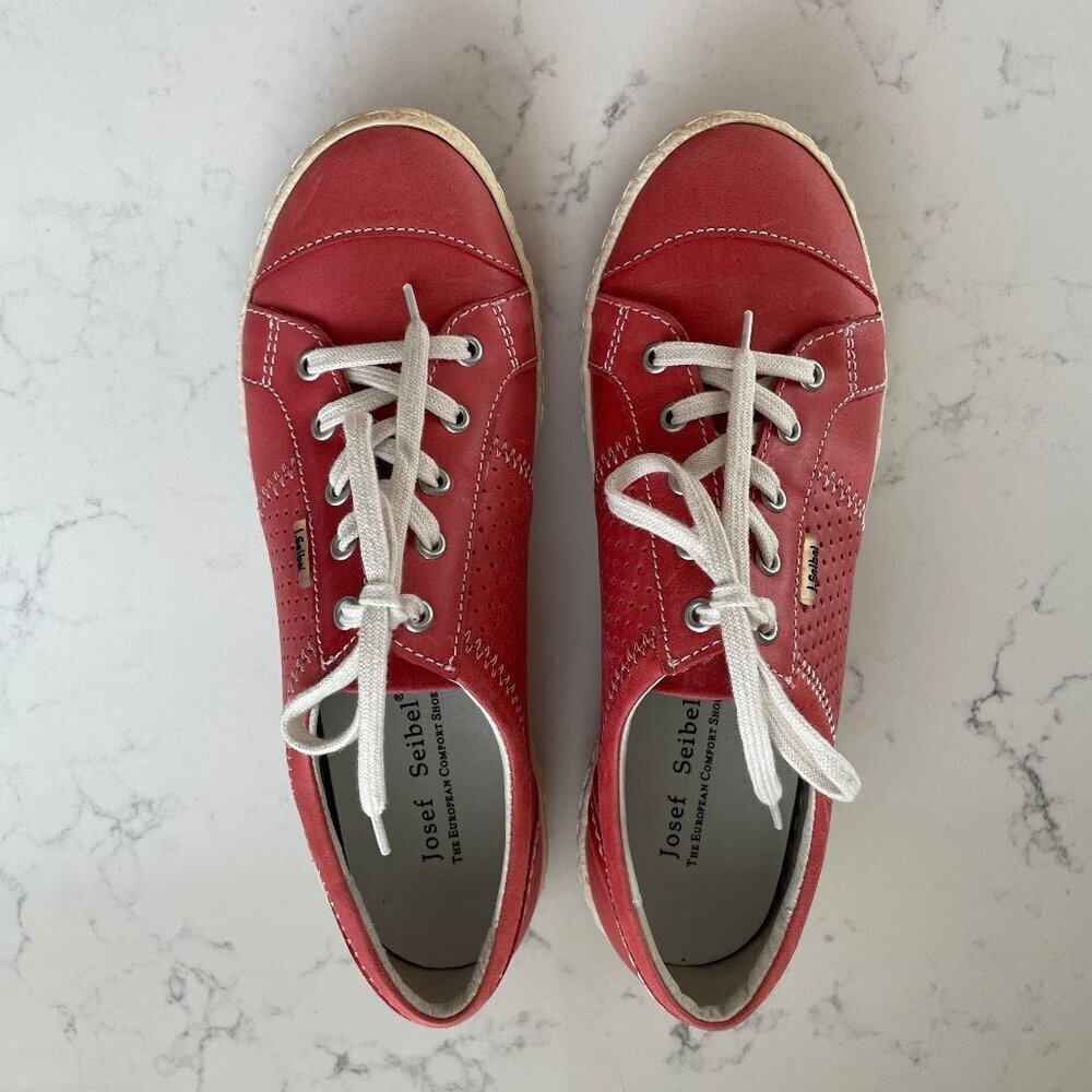 Josef Seibel Caren The European Comfort Leather Lace Up Shoe Lt Red Wht Sz 37